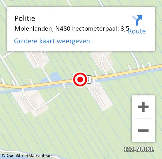 Locatie op kaart van de 112 melding: Politie Molenlanden, N480 hectometerpaal: 3,5 op 7 juli 2024 05:34