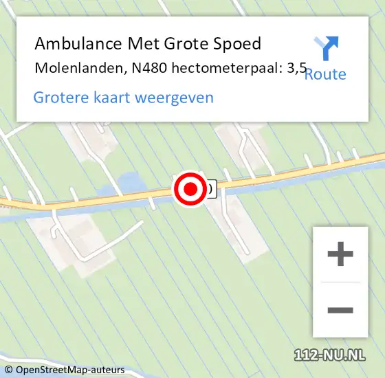 Locatie op kaart van de 112 melding: Ambulance Met Grote Spoed Naar Molenlanden, N480 hectometerpaal: 3,5 op 7 juli 2024 05:34