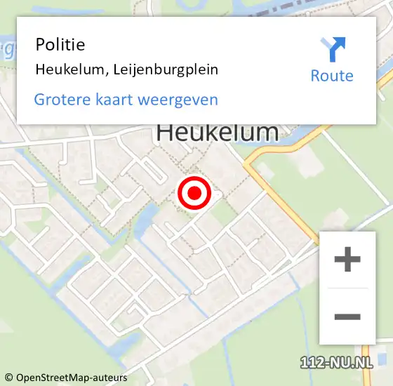 Locatie op kaart van de 112 melding: Politie Heukelum, Leijenburgplein op 7 juli 2024 05:46