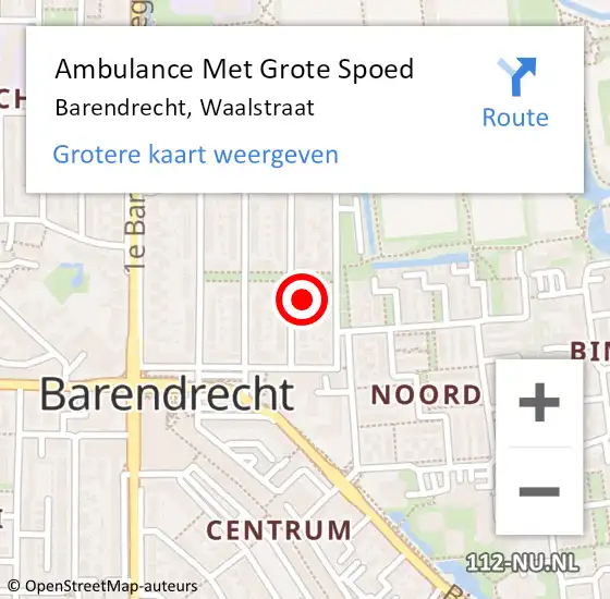 Locatie op kaart van de 112 melding: Ambulance Met Grote Spoed Naar Barendrecht, Waalstraat op 7 juli 2024 07:40