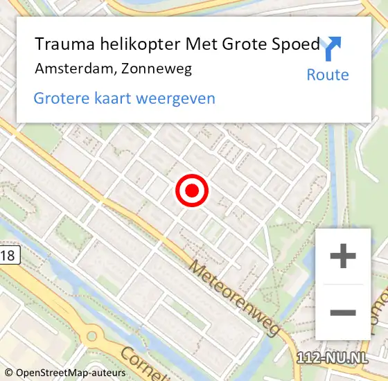 Locatie op kaart van de 112 melding: Trauma helikopter Met Grote Spoed Naar Amsterdam, Zonneweg op 7 juli 2024 07:46