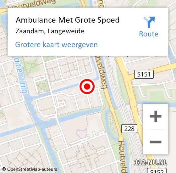 Locatie op kaart van de 112 melding: Ambulance Met Grote Spoed Naar Zaandam, Langeweide op 7 juli 2024 07:52