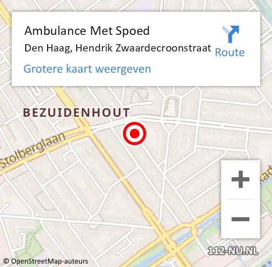 Locatie op kaart van de 112 melding: Ambulance Met Spoed Naar Den Haag, Hendrik Zwaardecroonstraat op 7 juli 2024 08:21