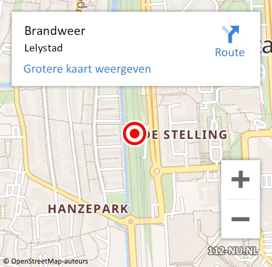 Locatie op kaart van de 112 melding: Brandweer Lelystad op 7 juli 2024 08:26