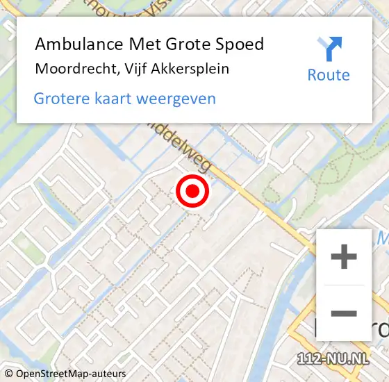 Locatie op kaart van de 112 melding: Ambulance Met Grote Spoed Naar Moordrecht, Vijf Akkersplein op 7 juli 2024 08:31