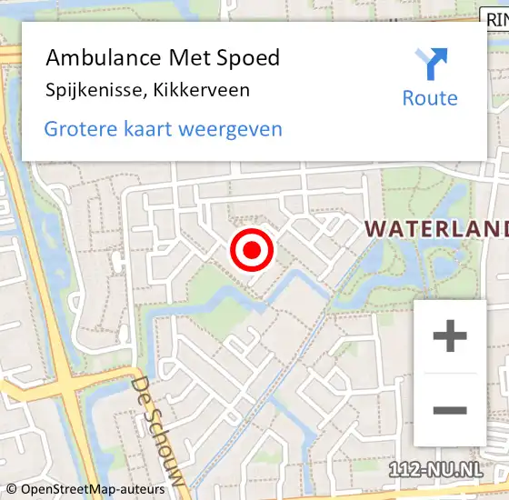 Locatie op kaart van de 112 melding: Ambulance Met Spoed Naar Spijkenisse, Kikkerveen op 7 juli 2024 08:52