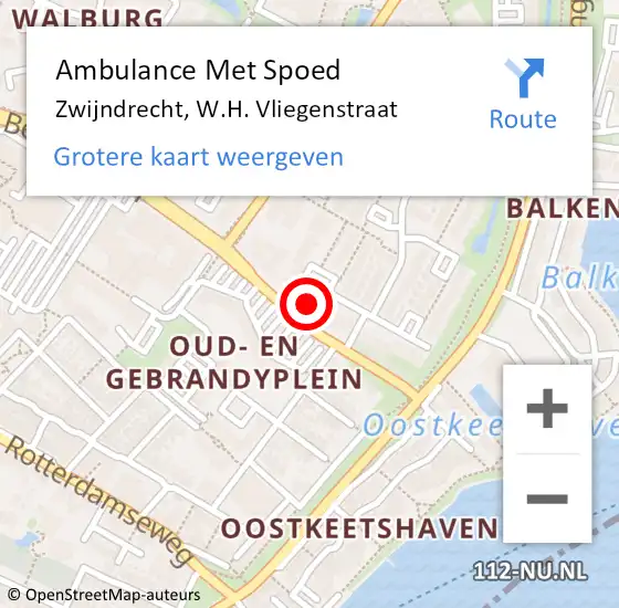 Locatie op kaart van de 112 melding: Ambulance Met Spoed Naar Zwijndrecht, W.H. Vliegenstraat op 7 juli 2024 08:53