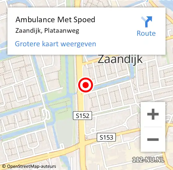 Locatie op kaart van de 112 melding: Ambulance Met Spoed Naar Zaandijk, Plataanweg op 7 juli 2024 08:53