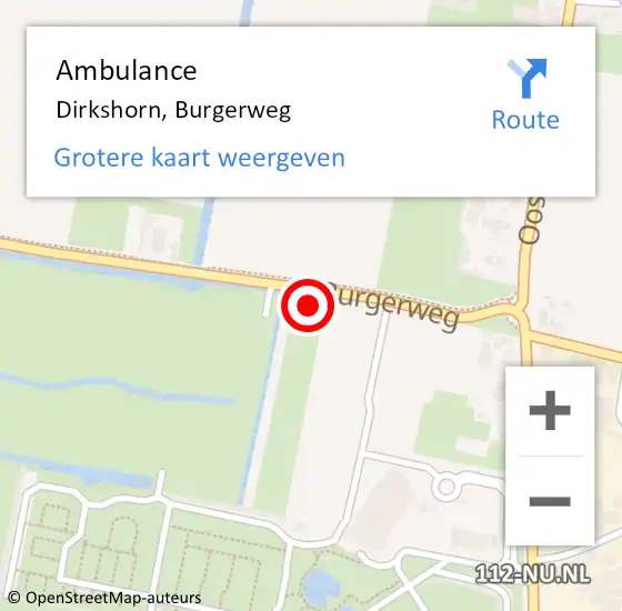 Locatie op kaart van de 112 melding: Ambulance Dirkshorn, Burgerweg op 7 juli 2024 09:17