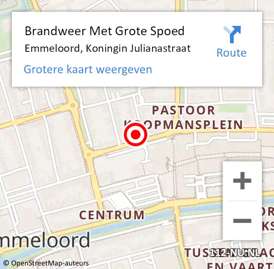 Locatie op kaart van de 112 melding: Brandweer Met Grote Spoed Naar Emmeloord, Koningin Julianastraat op 7 juli 2024 09:29