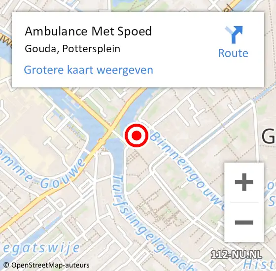 Locatie op kaart van de 112 melding: Ambulance Met Spoed Naar Gouda, Pottersplein op 7 juli 2024 09:41