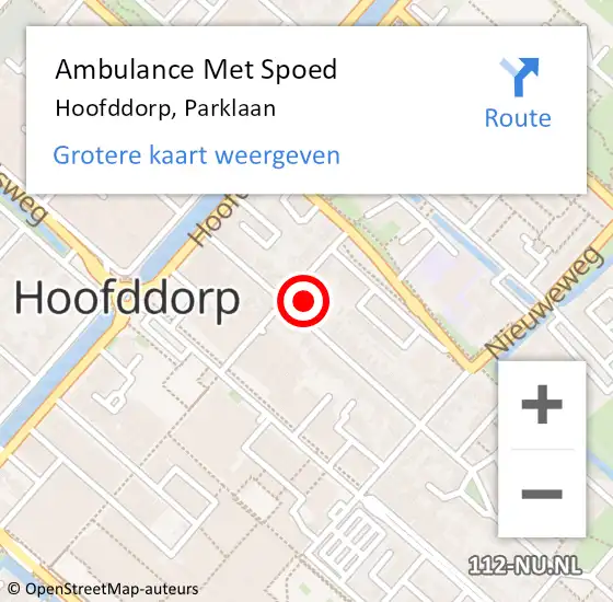 Locatie op kaart van de 112 melding: Ambulance Met Spoed Naar Hoofddorp, Parklaan op 7 juli 2024 09:50