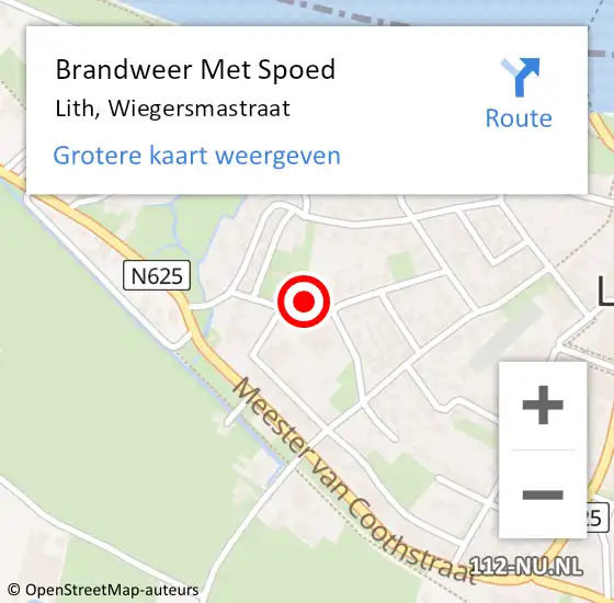 Locatie op kaart van de 112 melding: Brandweer Met Spoed Naar Lith, Wiegersmastraat op 7 juli 2024 09:50