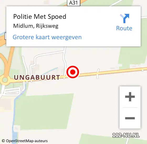 Locatie op kaart van de 112 melding: Politie Met Spoed Naar Midlum, Rijksweg op 7 juli 2024 10:03