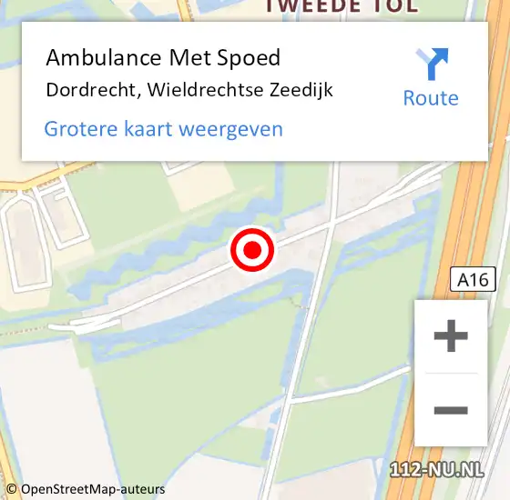 Locatie op kaart van de 112 melding: Ambulance Met Spoed Naar Dordrecht, Wieldrechtse Zeedijk op 7 juli 2024 10:29