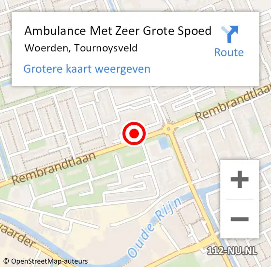 Locatie op kaart van de 112 melding: Ambulance Met Zeer Grote Spoed Naar Woerden, Tournoysveld op 7 juli 2024 10:32