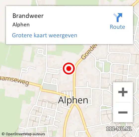 Locatie op kaart van de 112 melding: Brandweer Alphen op 7 juli 2024 10:39