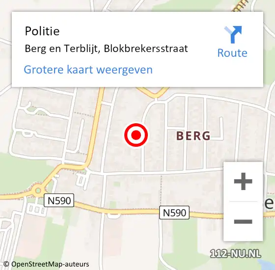 Locatie op kaart van de 112 melding: Politie Berg en Terblijt, Blokbrekersstraat op 7 juli 2024 10:44