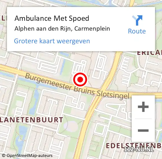 Locatie op kaart van de 112 melding: Ambulance Met Spoed Naar Alphen aan den Rijn, Carmenplein op 7 juli 2024 10:45