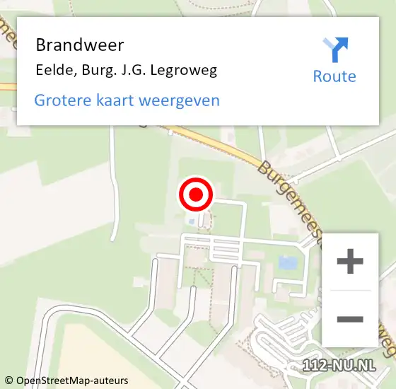 Locatie op kaart van de 112 melding: Brandweer Eelde, Burg. J.G. Legroweg op 7 juli 2024 10:50