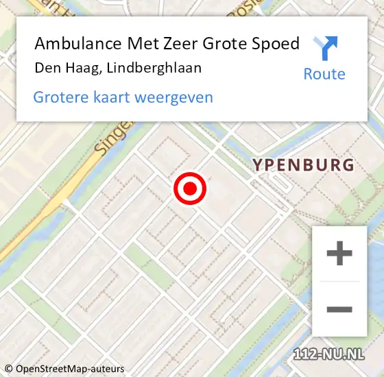 Locatie op kaart van de 112 melding: Ambulance Met Zeer Grote Spoed Naar Den Haag, Lindberghlaan op 7 juli 2024 10:55