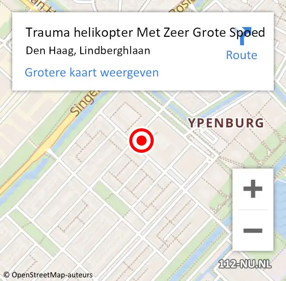 Locatie op kaart van de 112 melding: Trauma helikopter Met Zeer Grote Spoed Naar Den Haag, Lindberghlaan op 7 juli 2024 10:55