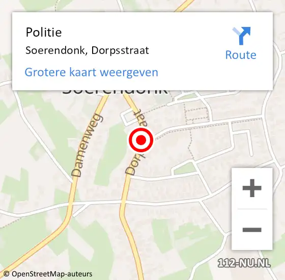 Locatie op kaart van de 112 melding: Politie Soerendonk, Dorpsstraat op 7 juli 2024 11:05