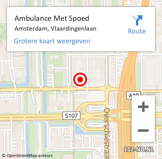 Locatie op kaart van de 112 melding: Ambulance Met Spoed Naar Amsterdam, Vlaardingenlaan op 7 juli 2024 11:12