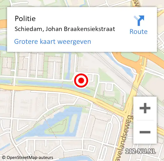 Locatie op kaart van de 112 melding: Politie Schiedam, Johan Braakensiekstraat op 7 juli 2024 11:20