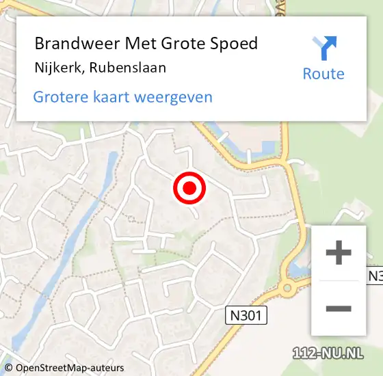 Locatie op kaart van de 112 melding: Brandweer Met Grote Spoed Naar Nijkerk, Rubenslaan op 7 juli 2024 11:22