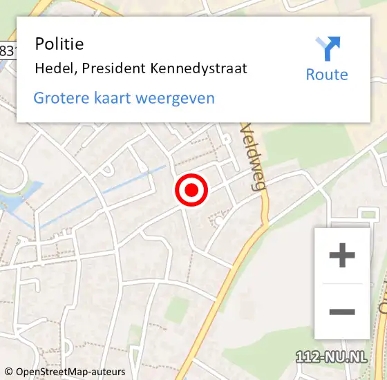 Locatie op kaart van de 112 melding: Politie Hedel, President Kennedystraat op 7 juli 2024 11:27