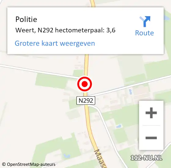 Locatie op kaart van de 112 melding: Politie Weert, N292 hectometerpaal: 3,6 op 7 juli 2024 11:35