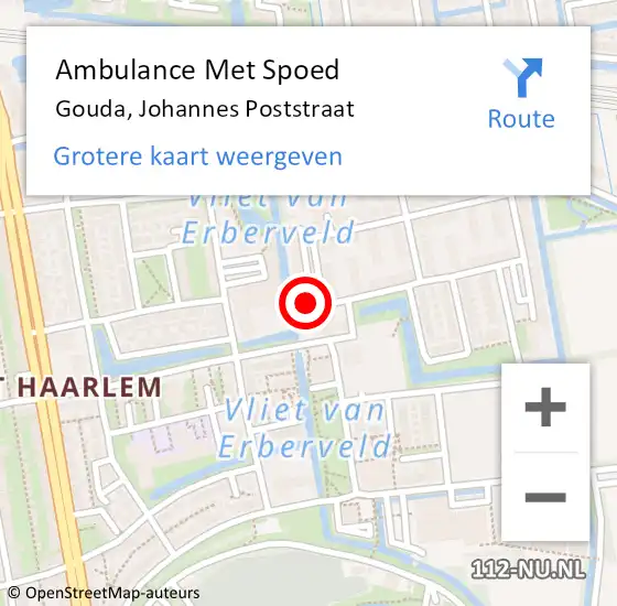 Locatie op kaart van de 112 melding: Ambulance Met Spoed Naar Gouda, Johannes Poststraat op 7 juli 2024 11:40