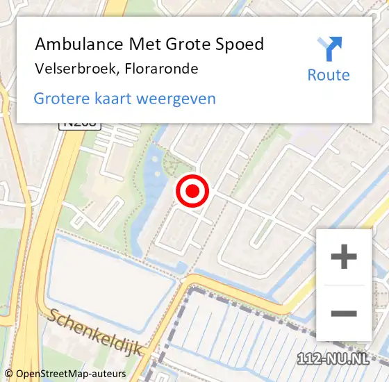 Locatie op kaart van de 112 melding: Ambulance Met Grote Spoed Naar Velserbroek, Floraronde op 7 juli 2024 11:42