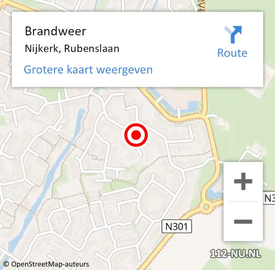 Locatie op kaart van de 112 melding: Brandweer Nijkerk, Rubenslaan op 7 juli 2024 11:51