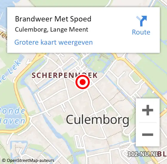 Locatie op kaart van de 112 melding: Brandweer Met Spoed Naar Culemborg, Lange Meent op 7 juli 2024 11:53