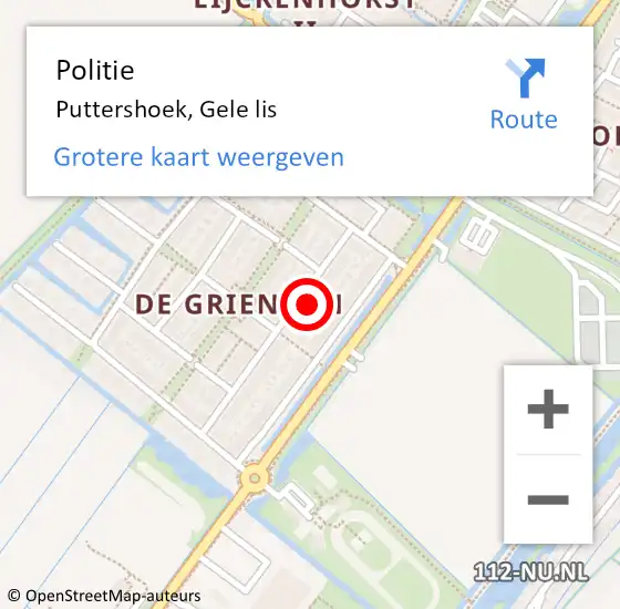 Locatie op kaart van de 112 melding: Politie Puttershoek, Gele lis op 7 juli 2024 11:57