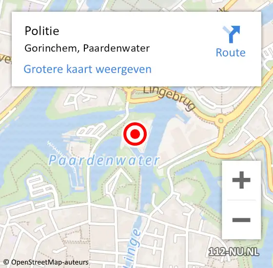 Locatie op kaart van de 112 melding: Politie Gorinchem, Paardenwater op 7 juli 2024 11:59