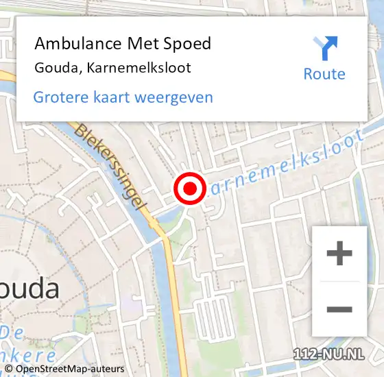 Locatie op kaart van de 112 melding: Ambulance Met Spoed Naar Gouda, Karnemelksloot op 7 juli 2024 12:24