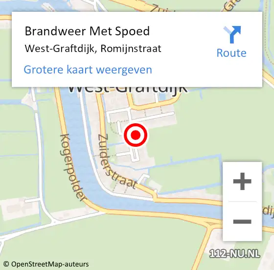 Locatie op kaart van de 112 melding: Brandweer Met Spoed Naar West-Graftdijk, Romijnstraat op 12 oktober 2014 08:25