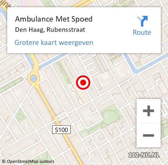 Locatie op kaart van de 112 melding: Ambulance Met Spoed Naar Den Haag, Rubensstraat op 7 juli 2024 12:53