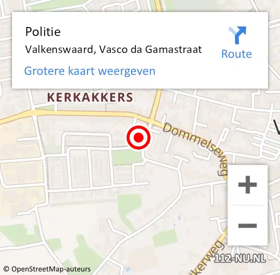 Locatie op kaart van de 112 melding: Politie Valkenswaard, Vasco da Gamastraat op 7 juli 2024 13:25