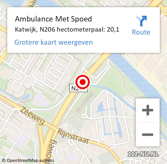 Locatie op kaart van de 112 melding: Ambulance Met Spoed Naar Katwijk, N206 hectometerpaal: 20,1 op 7 juli 2024 13:26