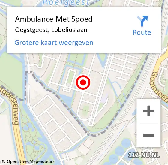 Locatie op kaart van de 112 melding: Ambulance Met Spoed Naar Oegstgeest, Lobeliuslaan op 7 juli 2024 13:34