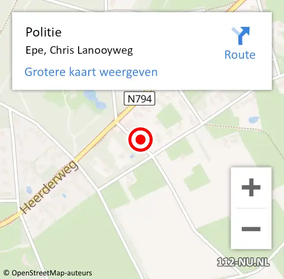 Locatie op kaart van de 112 melding: Politie Epe, Chris Lanooyweg op 7 juli 2024 13:37