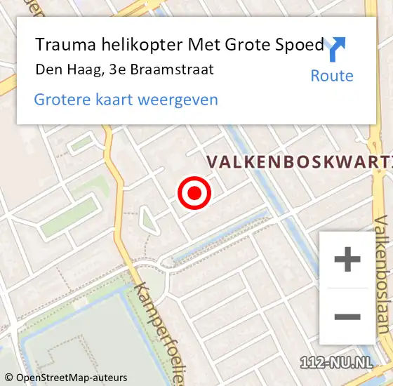 Locatie op kaart van de 112 melding: Trauma helikopter Met Grote Spoed Naar Den Haag, 3e Braamstraat op 7 juli 2024 13:38