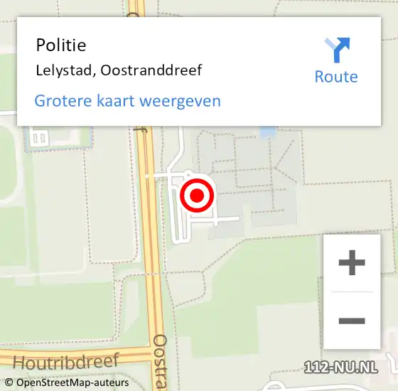 Locatie op kaart van de 112 melding: Politie Lelystad, Oostranddreef op 7 juli 2024 13:40