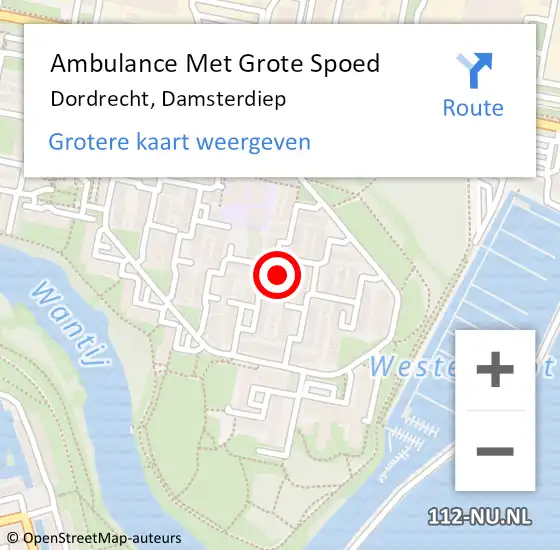 Locatie op kaart van de 112 melding: Ambulance Met Grote Spoed Naar Dordrecht, Damsterdiep op 7 juli 2024 13:44