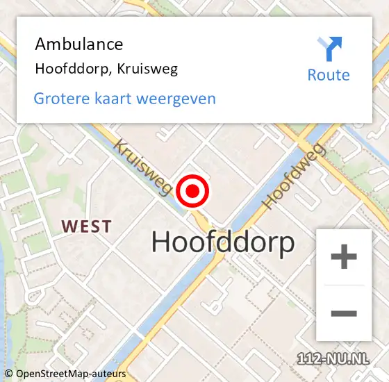 Locatie op kaart van de 112 melding: Ambulance Hoofddorp, Kruisweg op 7 juli 2024 13:47