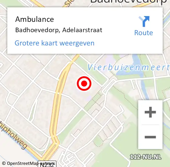 Locatie op kaart van de 112 melding: Ambulance Badhoevedorp, Adelaarstraat op 7 juli 2024 13:48